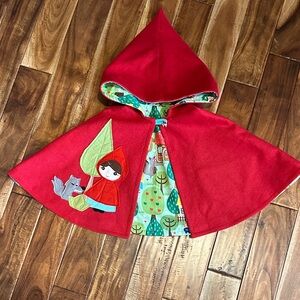 Viola Studio Red Hooded Kids Capelet with Forest Design